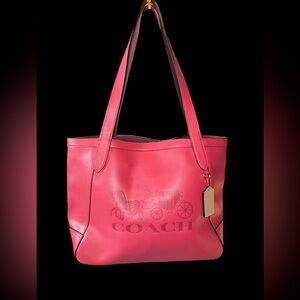 Coach Tote Bag Pink Horse & Carriage Leather Purse Handbag EUC Dust Bag Included